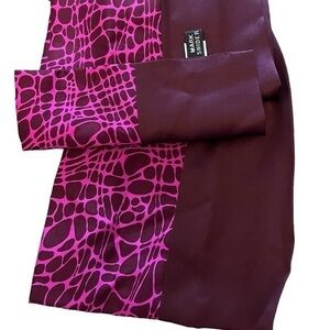 Mark Snider Burgundy & Bright Pink Graphic Print Extra Long Oblong Silk Scarf